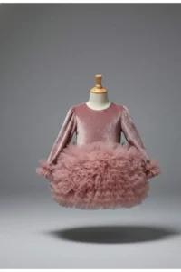 penu baby kids Velvet Long Sleeve Baby Girl Dress with Dusty Rose Bottom Tutu Skirt - Image 5