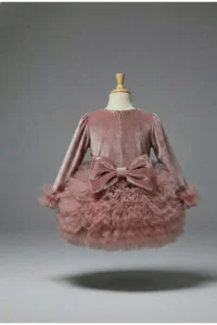 penu baby kids Velvet Long Sleeve Baby Girl Dress with Dusty Rose Bottom Tutu Skirt - Image 6