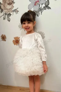 penu baby kids Ecru Velvet Long Sleeve Baby Girl Dress with Tutu Skirt - Image 2