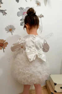 penu baby kids Ecru Velvet Long Sleeve Baby Girl Dress with Tutu Skirt - Image 3
