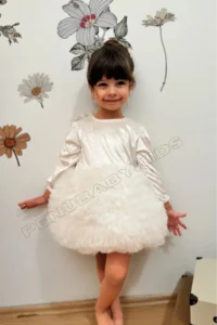 penu baby kids Ecru Velvet Long Sleeve Baby Girl Dress with Tutu Skirt - Image 4