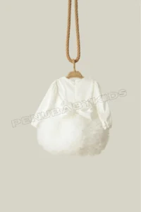 penu baby kids Ecru Velvet Long Sleeve Baby Girl Dress with Tutu Skirt - Image 7