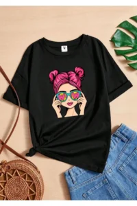twins tailors Heart Printed 3 Pack Black-Black-White Girls T-Shirt - Image 2