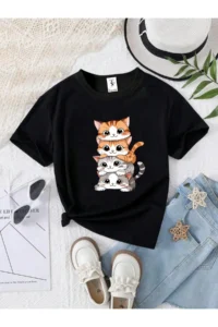 twins tailors Teddy Printed 3 Sets Paket Black Girls' T-Shirt - Image 4