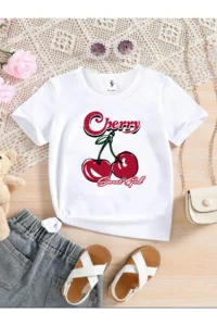 twins tailors Cherry Printed 3 Sets Paket White Girls' T-Shirt - Image 2