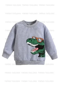 twins tailors Dinosaur Printed 3 Pack Unisex Red-Black-Grey Crew Neck Kids Sweatshirt - Image 6
