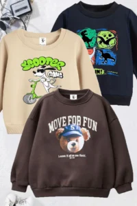 twins tailors Scooter And Dinosaur Printed 3 Pack Unisex Beige-Navy Blue-Brown Kids Sweatshirts