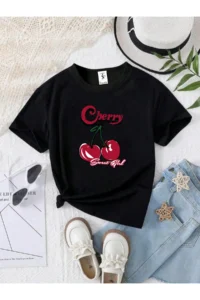 twins tailors Cherry Printed 3 Pack White-Pink-Black Girls' T-Shirt - Image 4