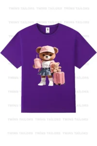 twins tailors Teddy Bear Printed 3 Pack Purple-White-Pink Girls T-Shirt - Image 4