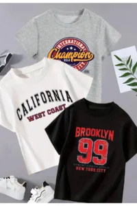 twins tailors California Printed 3 Pack Unisex White-Grey-Black Kids T-Shirt