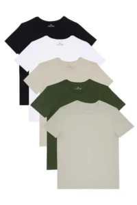 Tudors Unisex 5 Pack Black-White-Stone-Grey-Khaki Slim Fit Slim Fit 100% Cotton Crew Neck T-Shirt