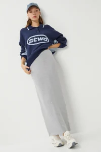 Lovelyİstanbul slit soft Knitting Skirt  Gray MELANJ - Image 2