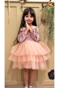 penu baby kids Powder Velvet Fabric Skirt Layered Baby Girl Dress - Image 6