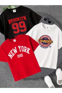 twins tailors New York Brooklyn Printed 3 Pack Unisex Black-White-Red Kids T-Shirt