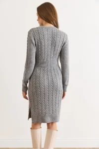 Olalook Women's Gray Banded Waist Slit Hair Knitted Mini Dress - Image 3