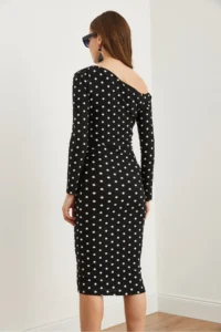 Olalook Women's Polka Dot Black Boat Neck Knitted Mini Dress - Image 7