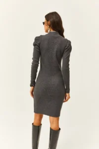 Olalook Women's Anthracite Half Turtleneck Princess Sleeve Raised Mini Dress - Image 5