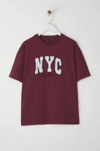 TRENDYOLMİLLA Burgundy 100% Thick Cotton Oversized/Wide Pach Embroidered Knitting T-Shirt - Image 5