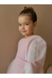 penu baby kids Pink Skirt Tulle Ruffle Belted Sleeve End Tulle Detailed Long Sleeve Baby Girl Dress - Image 6
