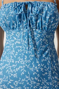 Happiness İstanbul Women's Vivid Light Blue Floral Slit Summer Knitted Dress CI00029 - Image 5