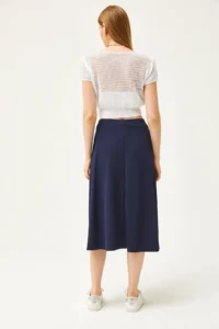 Olalook Women's Navy Blue Elastic Waist Flowy Twist Skirt - Image 6