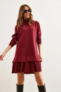 Olalook Women's Burgundy Red Garnished Thessaloniki Dress - Image 2