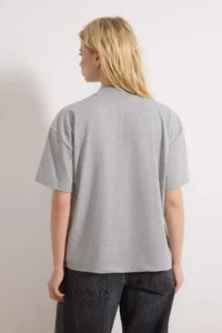 TRENDYOLMİLLA Gray Melange 100% Thick Cotton Dog collar Three Quarter Sleeve Knitting T-Shirt - Image 4