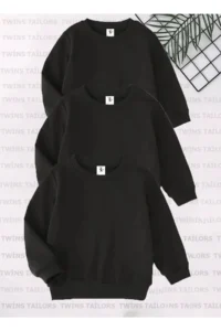twins tailors Unprinted Fleece Inside 3 Pack Unisex Black Crew Neck Children's School Sweatshirt