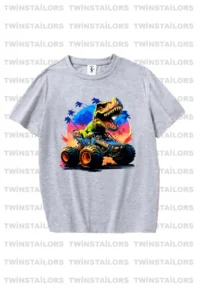 twins tailors Dinosaur Printed 3-Pack Unisex Orange-grey-black Children's T-shirt - Image 4