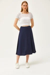 Olalook Women's Navy Blue Elastic Waist Flowy Twist Skirt - Image 3