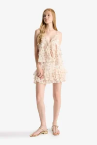 DeFacto Floral Normal Waist Combed Cotton Lining Chiffon Mini Skirt - Image 5