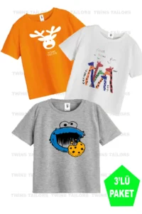 twins tailors Giraffe Printed 3 Pack Unisex White-Grey-Orange Kids T-Shirt/T-Shirt