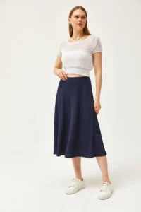 Olalook Women's Navy Blue Elastic Waist Flowy Twist Skirt - Image 5
