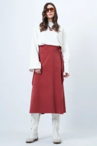 Trend Alaçatı Stili Women's Brick Asymmetrical Cut Waist Tie Detailed Skirt Alc-X14690 - Image 3
