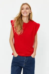 TRENDYOLMiLLA Rejection 100% Cotton Wadding Look Basic Crew Neck Knitting T-Shirt - Image 3