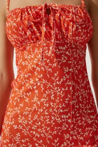 Happiness İstanbul Women's Vivid Orange Floral Slit Summer Knitted Dress CI00029 - Image 5