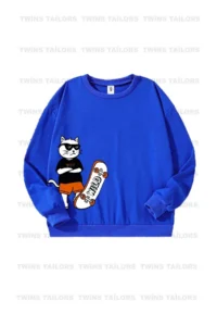 twins tailors Skateboarding Cat Printed 3 Pack Unisex Saks Blue-Grey-Navy Blue Crew Neck Kids Sweatshirt - Image 6