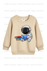 twins tailors Astronaut and Football Printed 3-Pack Unisex Crew Neck Beige-Navy-Brown Kids Sweatshirt - Image 2