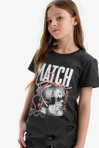 DeFacto Slim Fit Narrow Cut Crew Neck Ribbed Short Sleeve T-Shirt Girl Child - Image 3