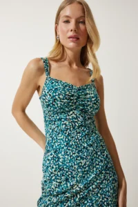 Happiness İstanbul Women's Green Black Double Strap Patterned Knitted Dress - Image 5