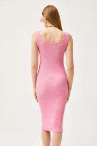 Olalook Women's Pink Thick Strap Lycra Midi Dress - Image 6