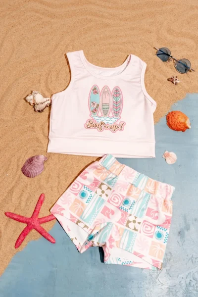 Minipodyum Girls' Printed Crop Swimsuit Bikini Set