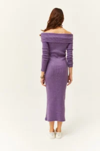 Olalook Women's Purple Madonna Collar Lycra Long Dress - Image 5