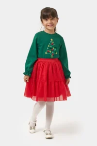 Minipodyum Girl's New Year's Eve Dress with Pompom and Tulle Skirt, Top and Bottom Set