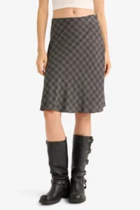 DeFacto A Form Checked High Waist Viscose Midi Skirt - Image 6