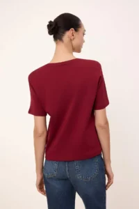 TRENDYOLMİLLA Wardrobe Essentials-Burgundy Regular/Normal Pattern padded Knitting T-Shirt - Image 5