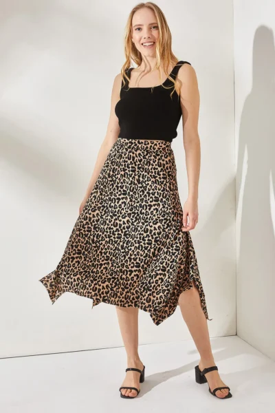 Olalook Women's Leopard Mink Asymmetrical Patterned Skirt