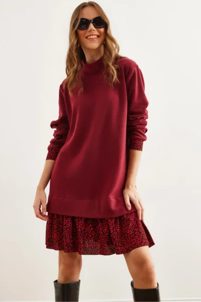 Olalook Women's Burgundy Red Garnished Thessaloniki Dress