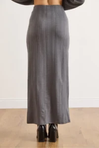 Olalook Women's Smoked Waist Elastic Waist Buttoned Slit Long Skirt - Image 3