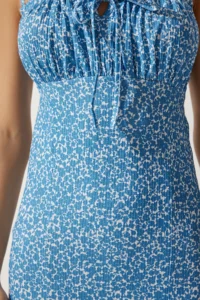 Happiness İstanbul Women's Vivid Sky Blue Floral Slit Summer Knitted Dress CI00029 - Image 4